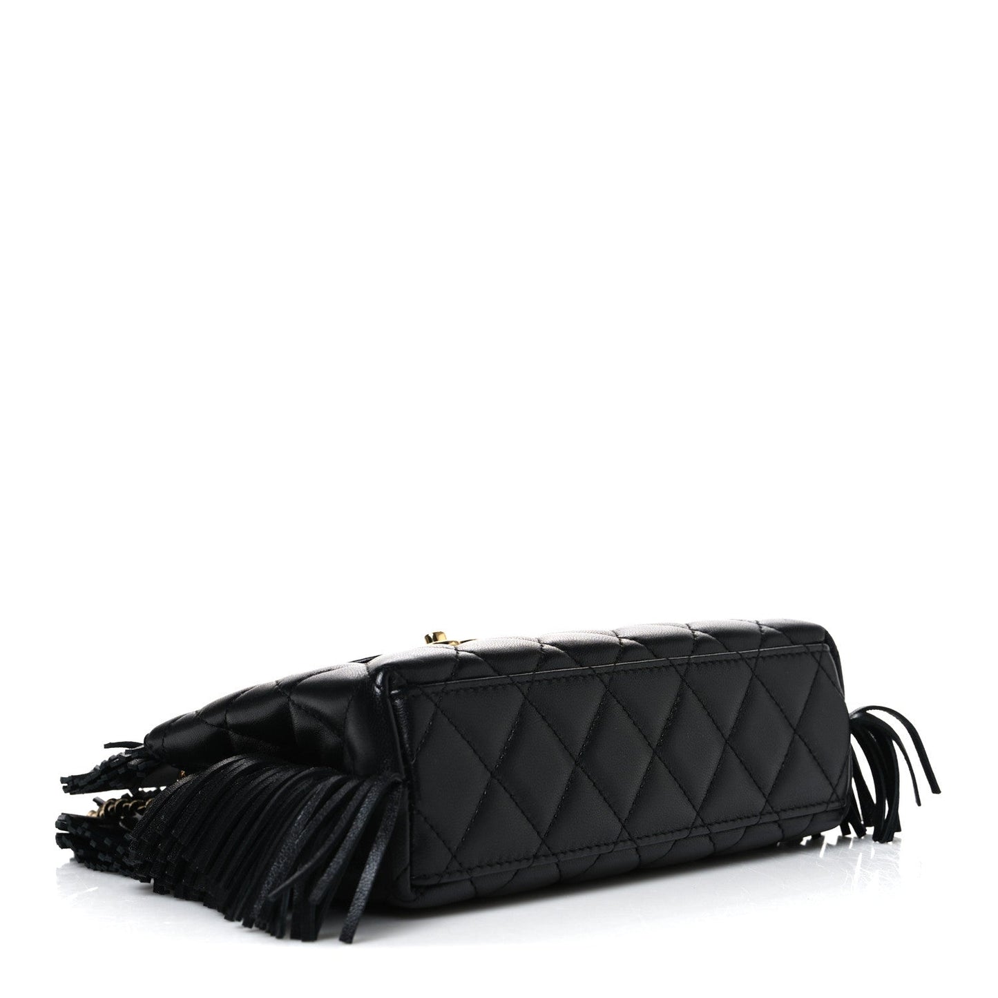 Lambskin Fringe Nano Kelly Shopper Black