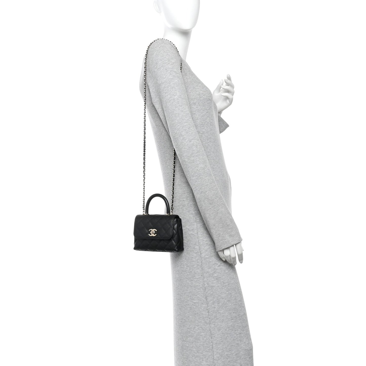 Caviar Quilted Coco Handle Clutch With Chain Black
