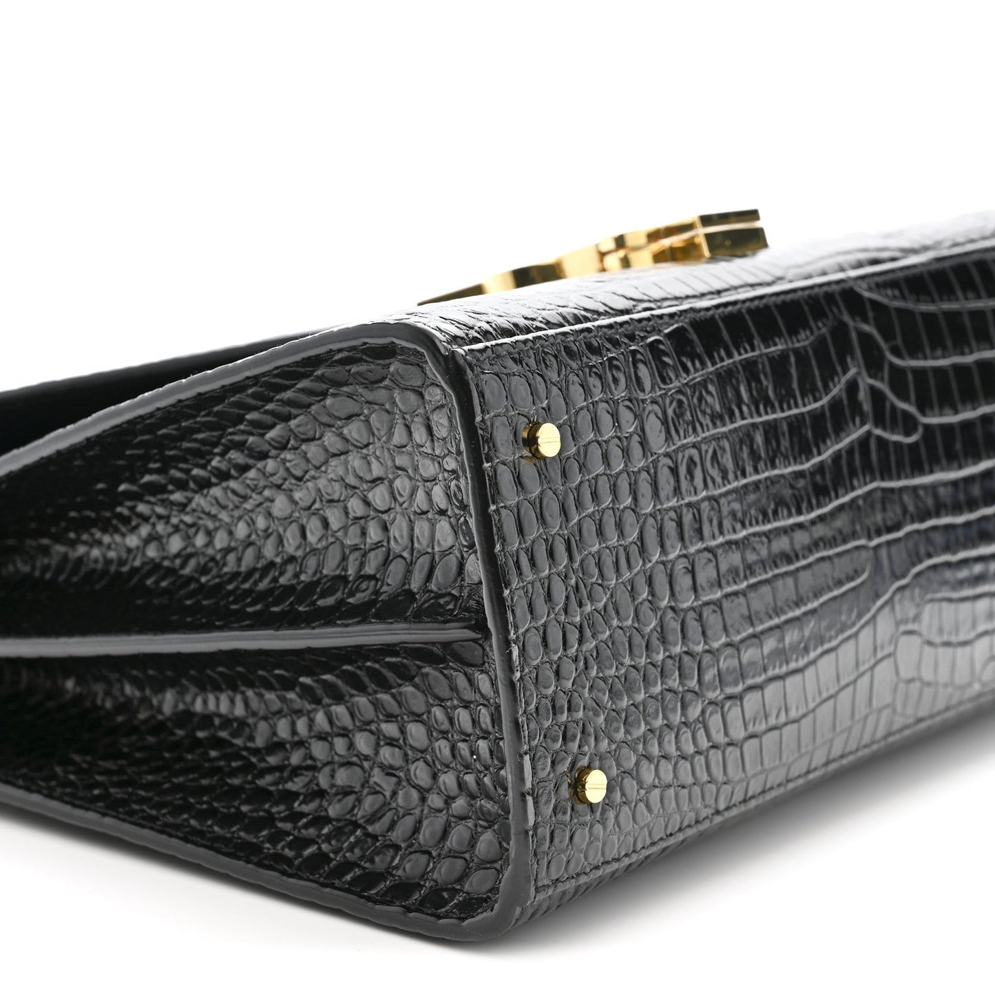 Calfskin Crocodile Embossed Medium Classic Monogram Cassandra Top Handle Black