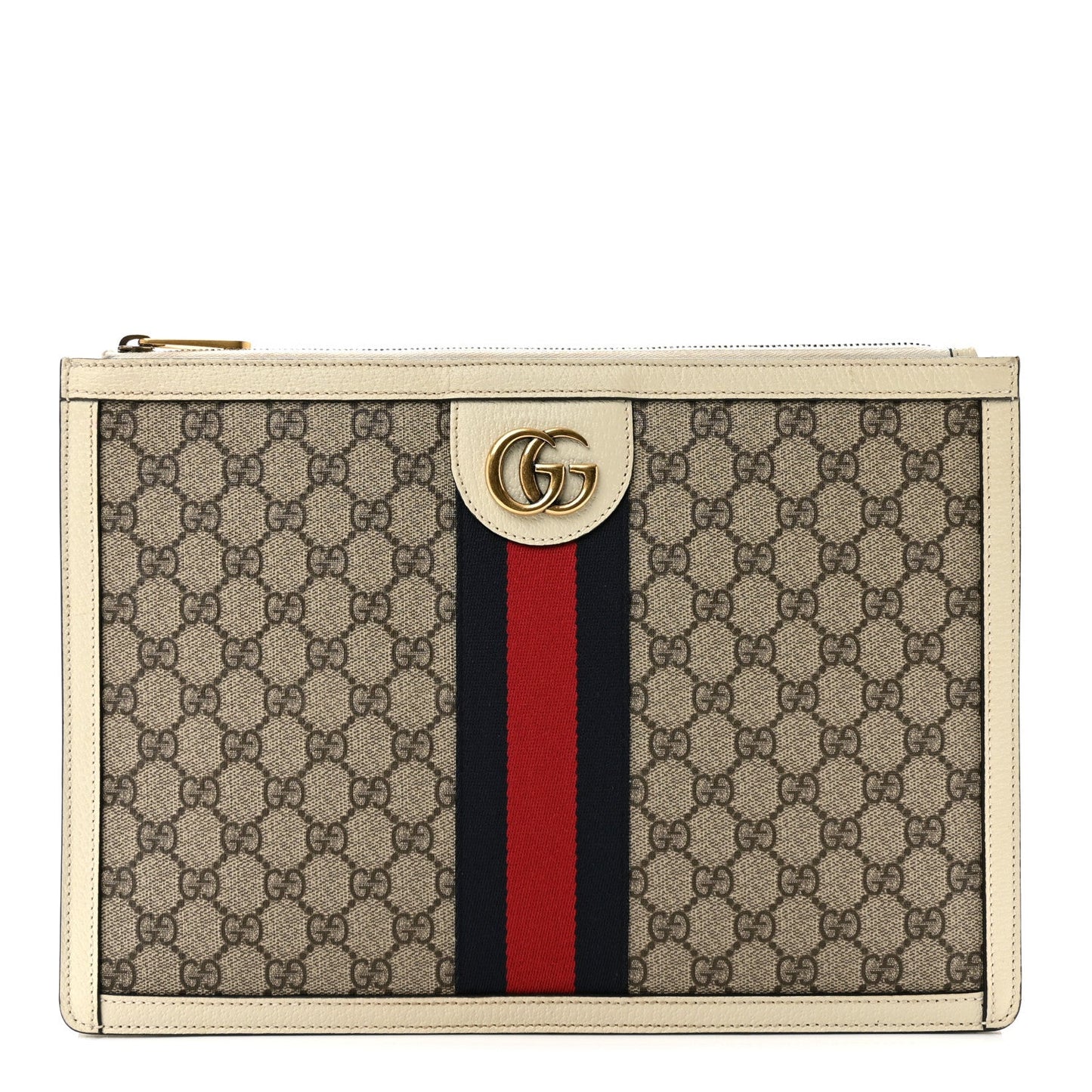 GG Supreme Monogram Web Ophidia Portfolio Pouch Beige Ebony Mystic White