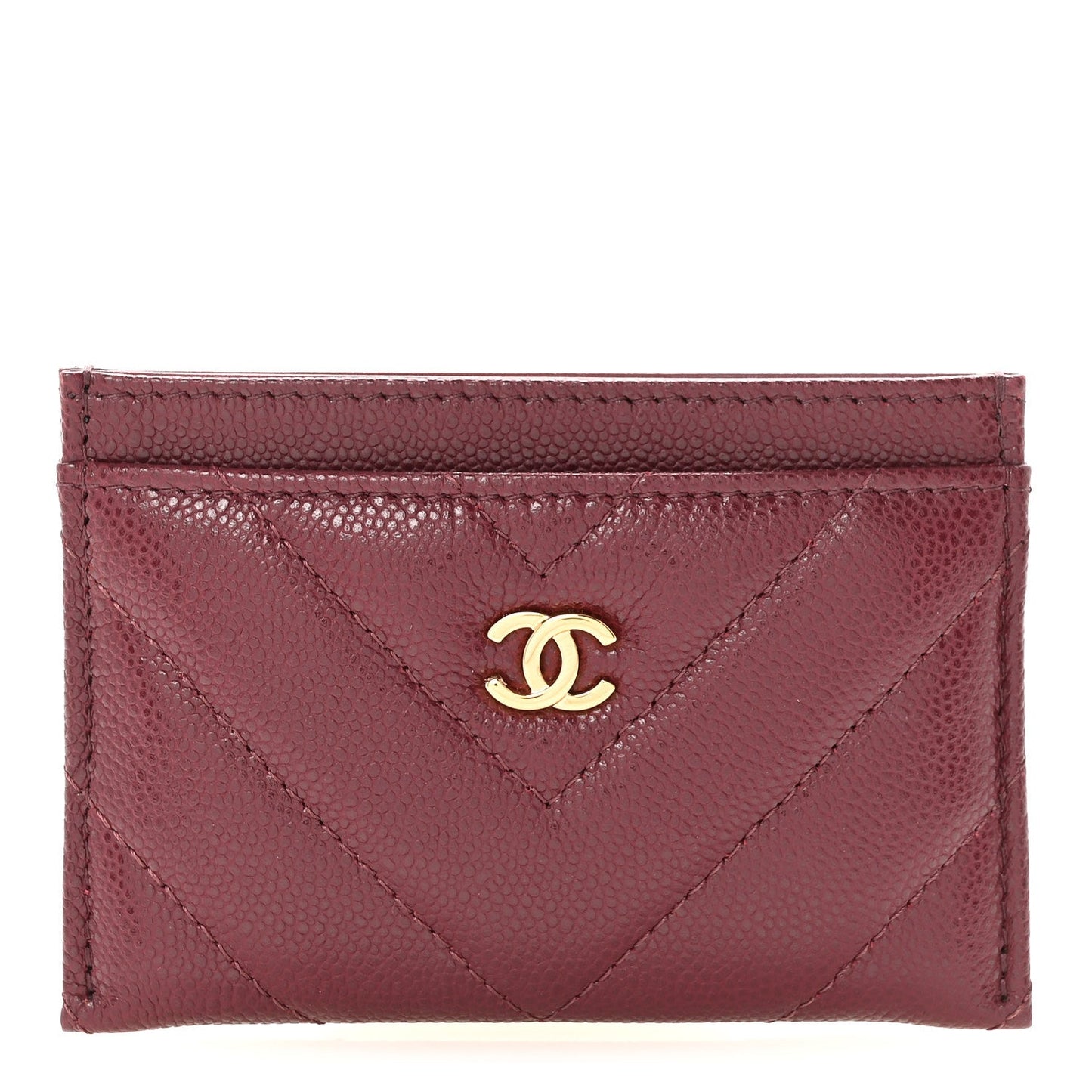 Shiny Caviar Chevron Quilted Card Holder Dark Burgundy