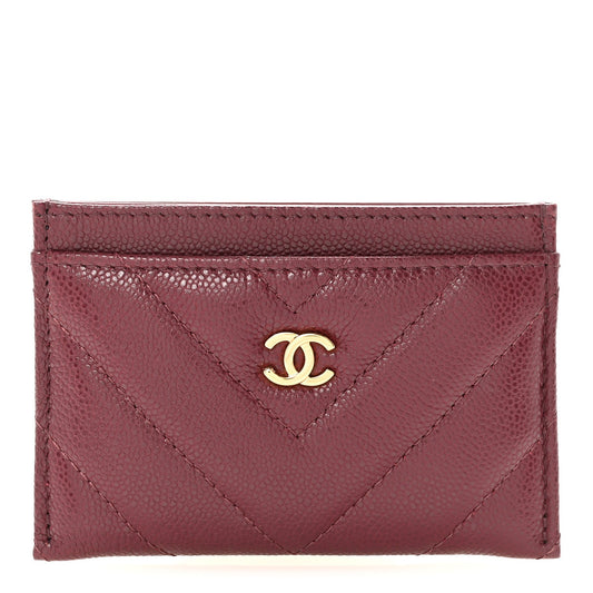 Shiny Caviar Chevron Quilted Card Holder Dark Burgundy