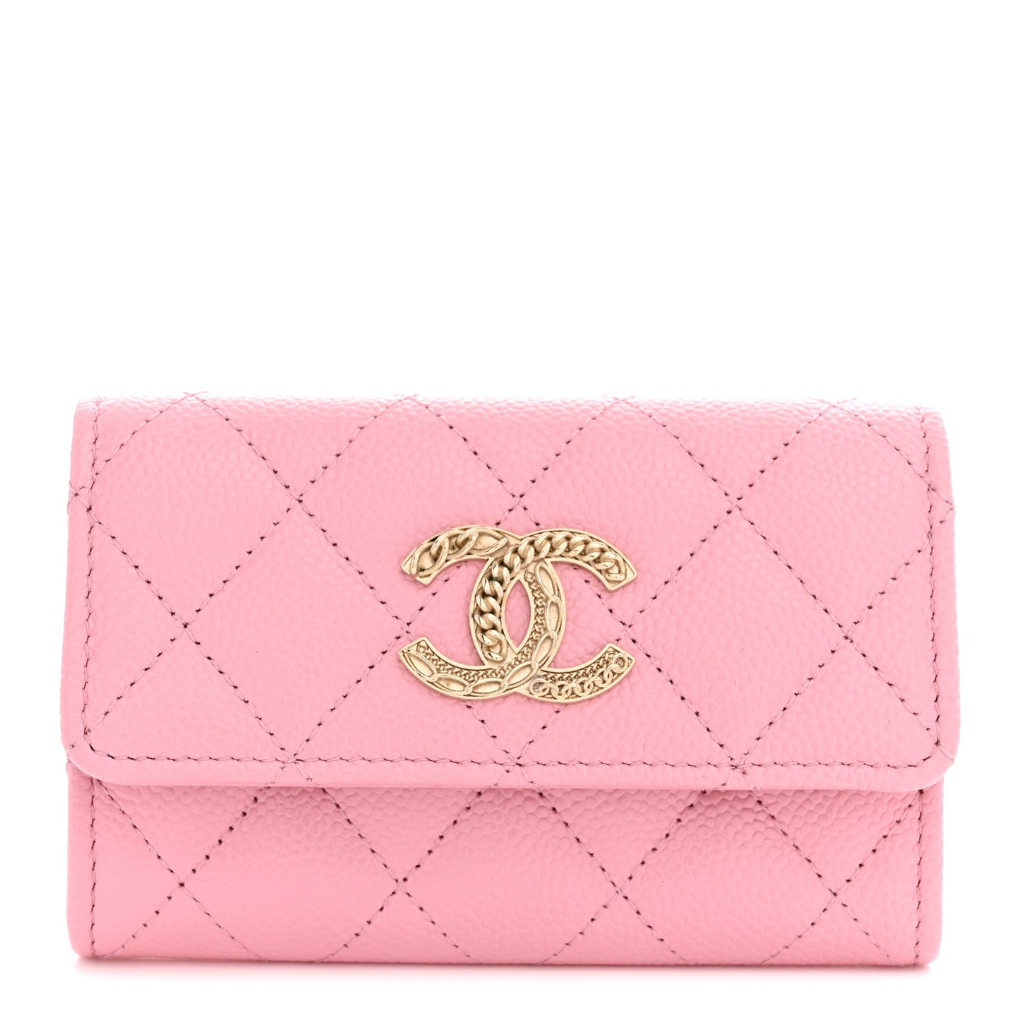 Caviar Quilted Chain CC Flap Card Holder Light Pink