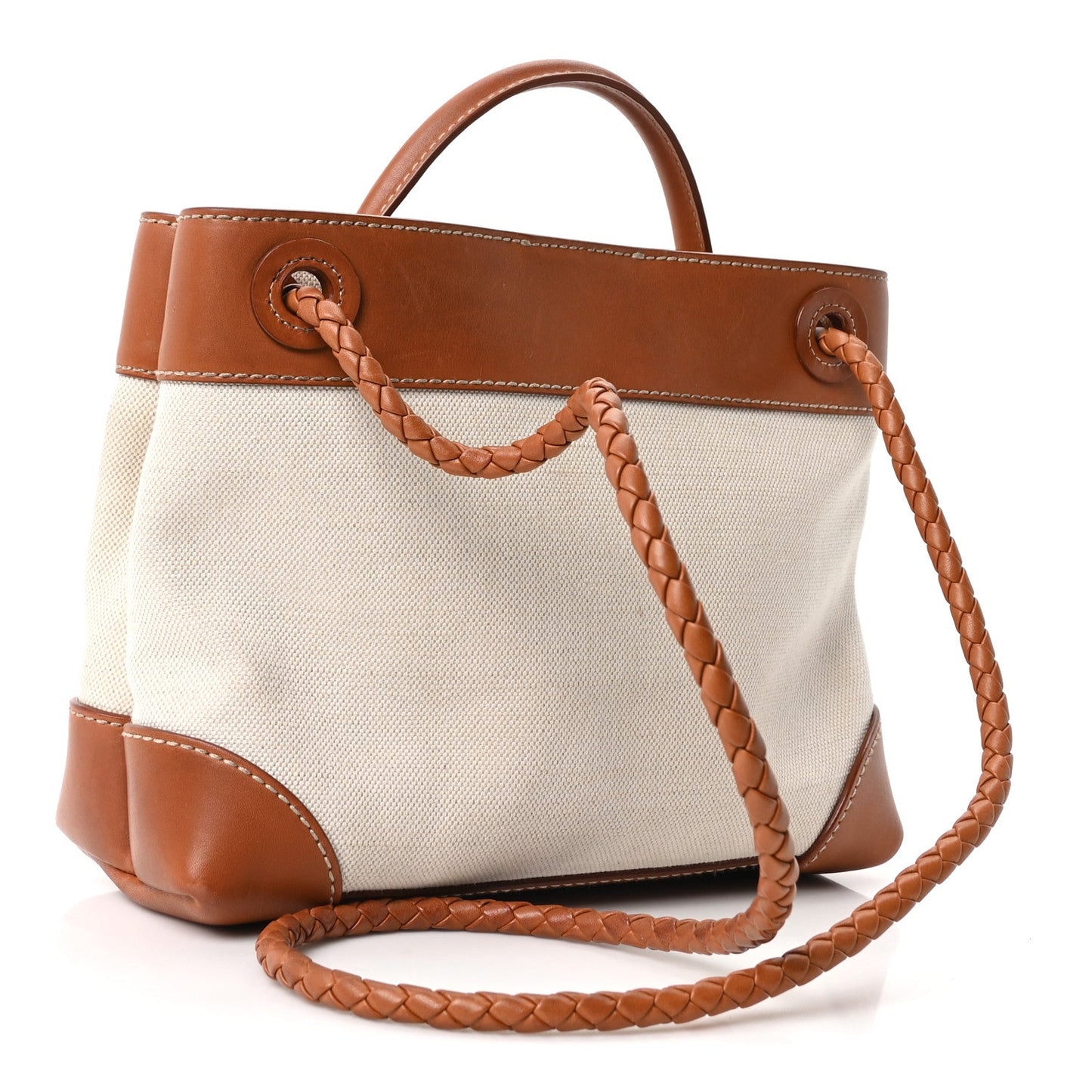 Washed Canvas Calfskin Small Andiamo Shoulder Bag Natural Light Wood