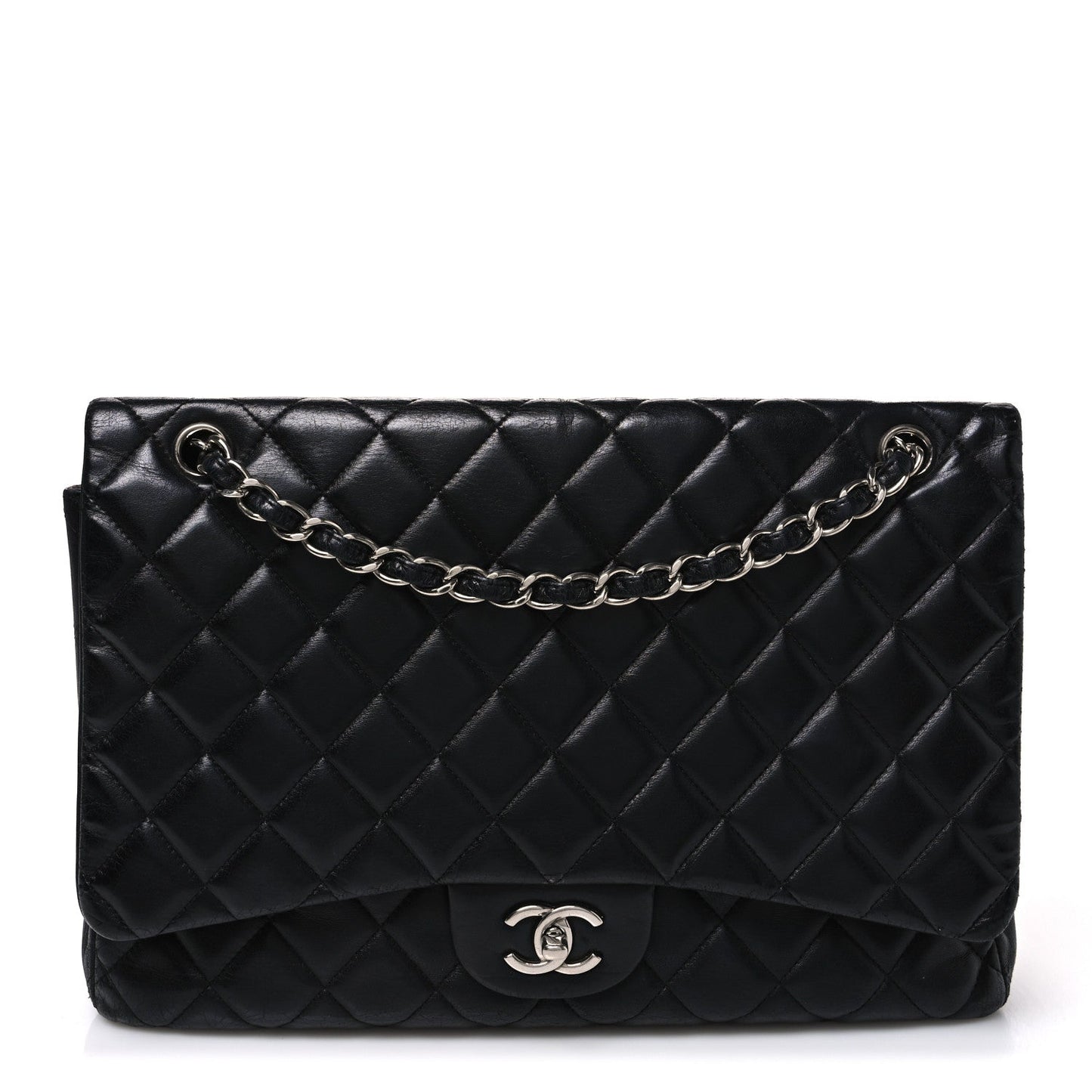 Lambskin Quilted Maxi Double Flap Black
