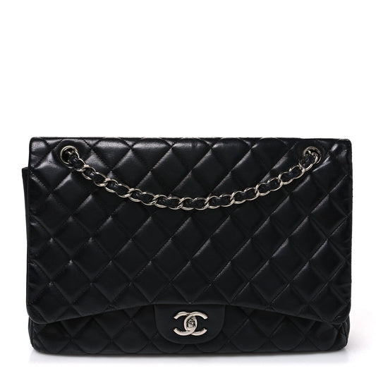 Lambskin Quilted Maxi Double Flap Black