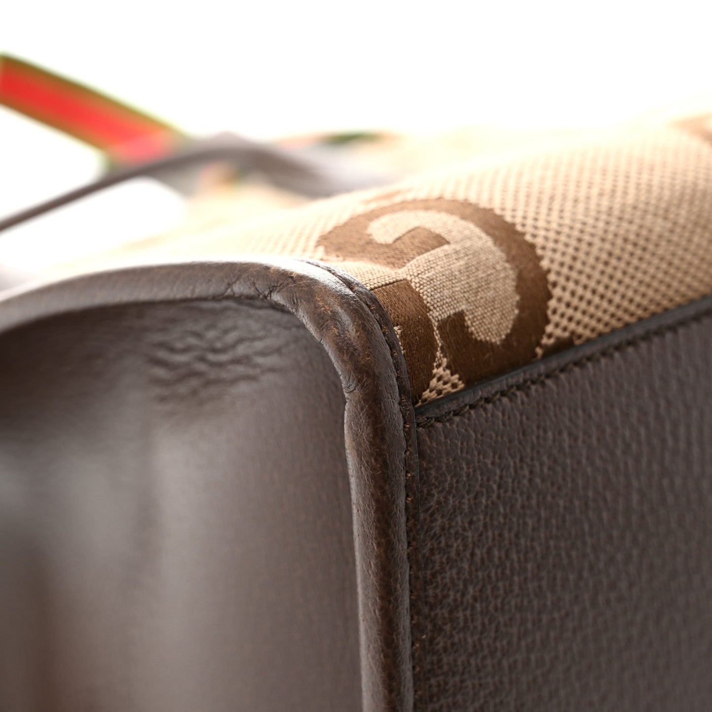 Monogram Jumbo GG Textured Dollar Calfskin Web Tote Bag Camel Ebony New Acero