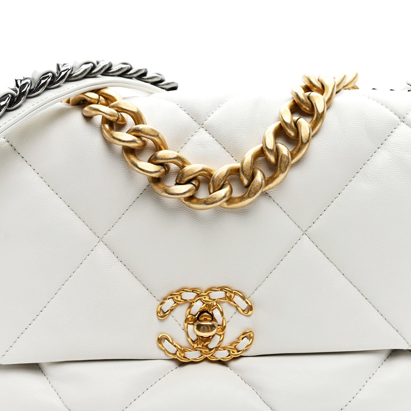 Goatskin Quilted Large Chanel 19 Flap White
