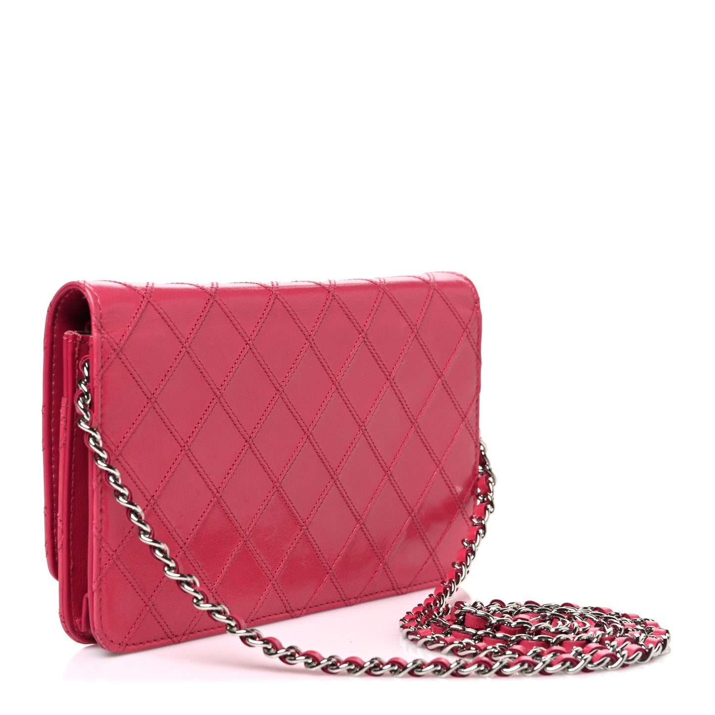 Lambskin Diamond Stitched Wallet On Chain WOC Pink