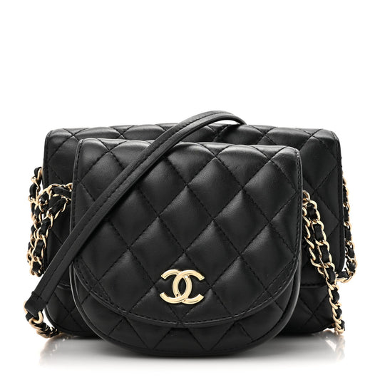 Lambskin Quilted Side Packs Black
