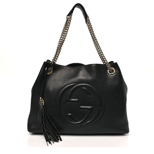 Pebbled Calfskin Medium Soho Chain Shoulder Bag Black
