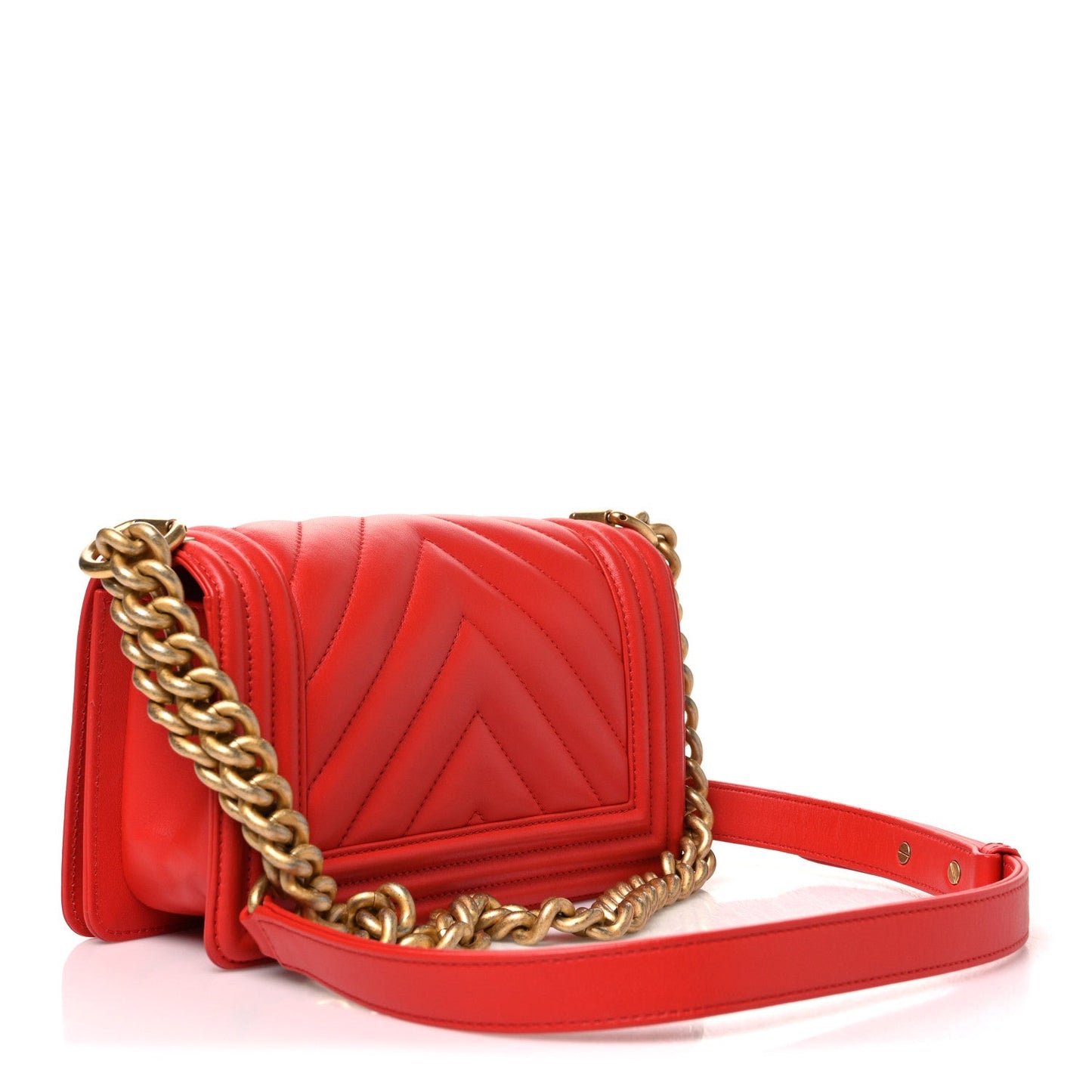 Calfskin Chevron Quilted Small Boy Flap Red