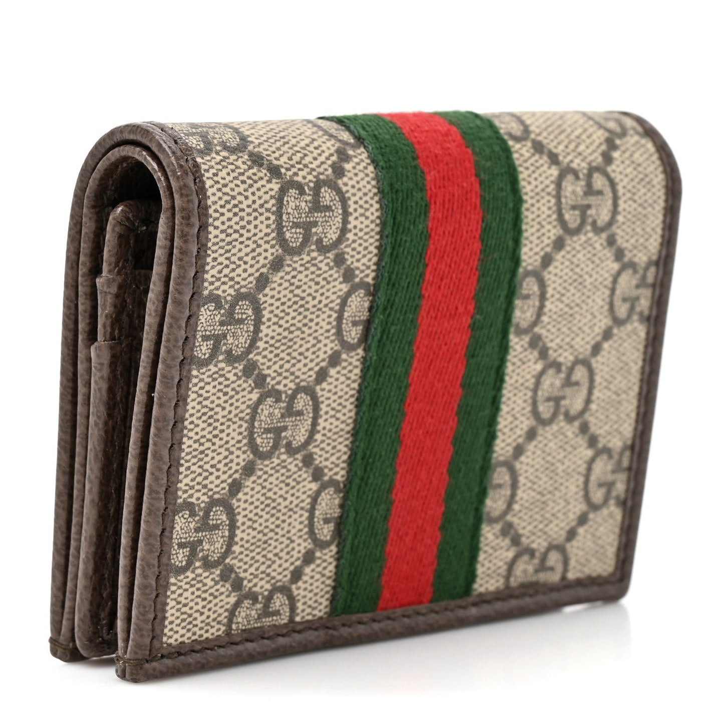 GG Supreme Monogram Web Ophidia Small Wallet Beige Dark Brown Beige Dark Brown