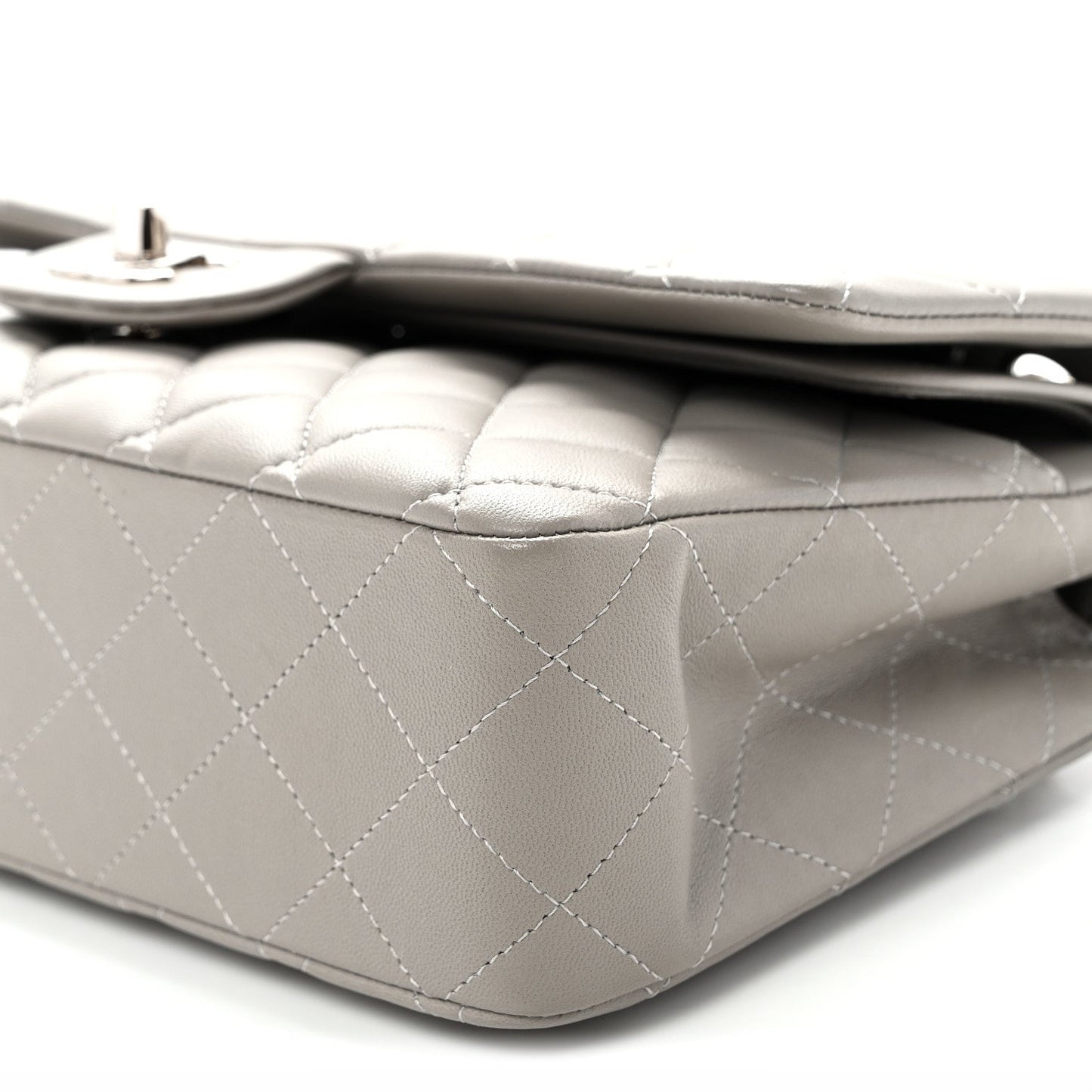 Lambskin Quilted Medium Double Flap Grey