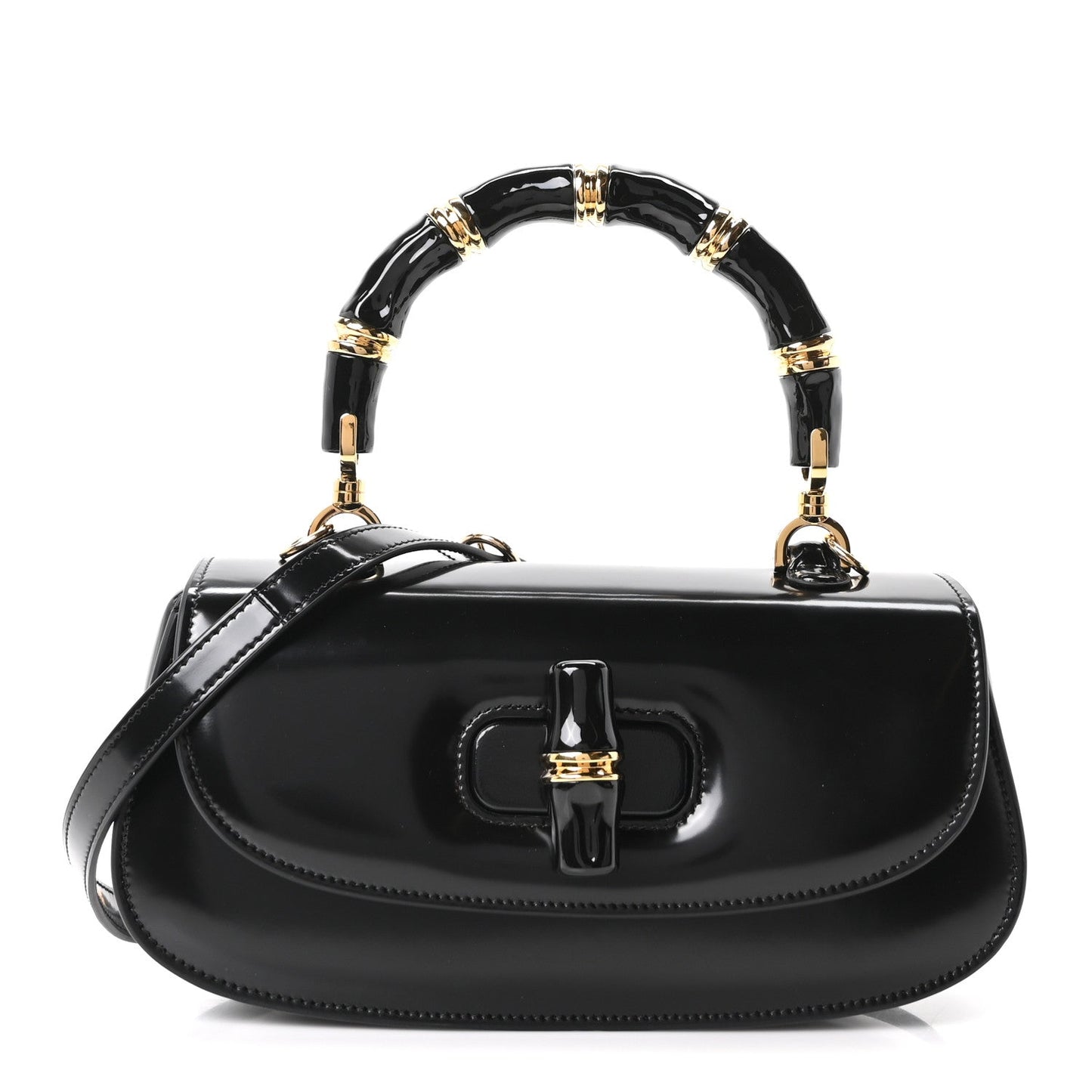 Shiny Polished Calfskin Medium Bamboo Diva Black