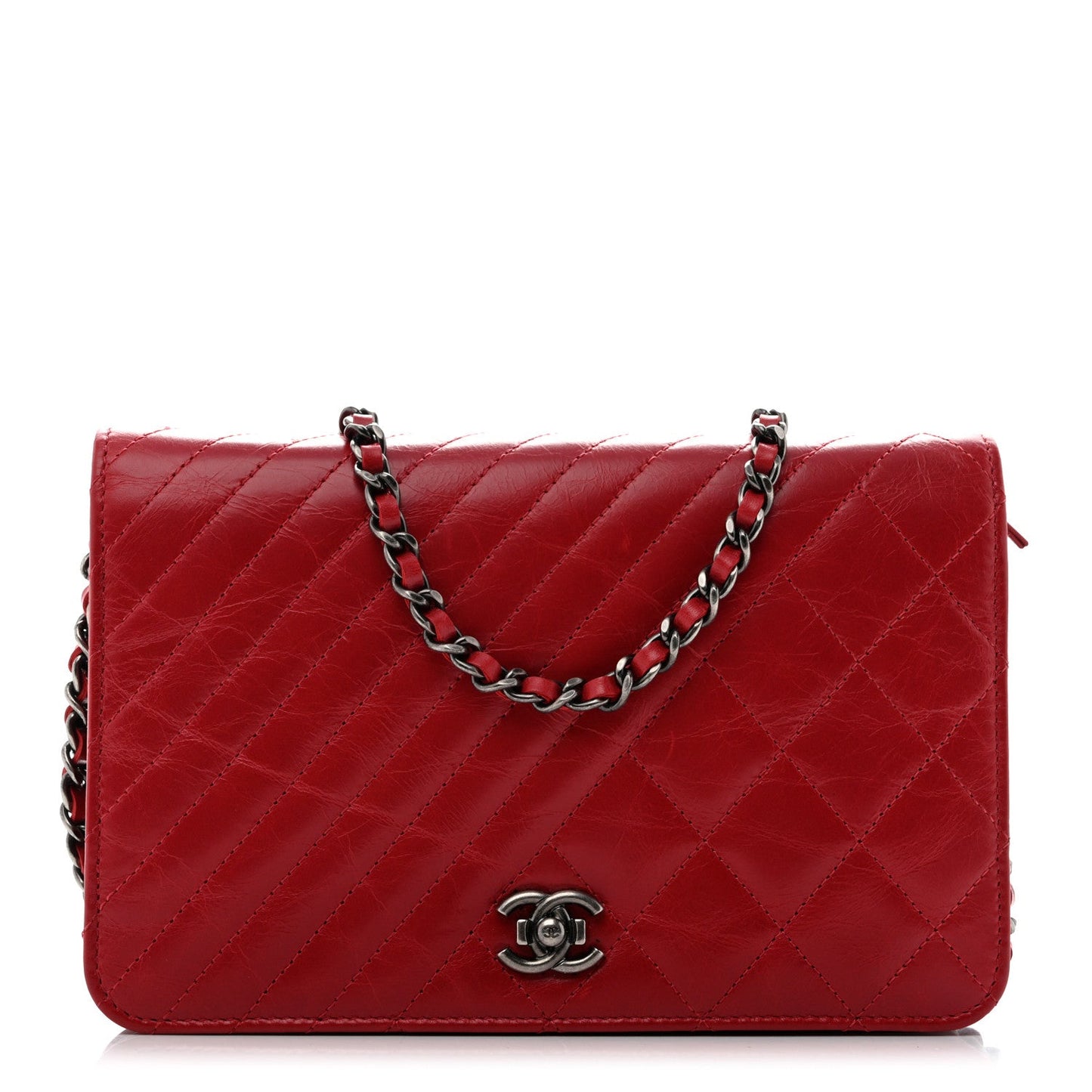 Glazed Calfskin Quilted Coco Boy Wallet On Chain WOC Red