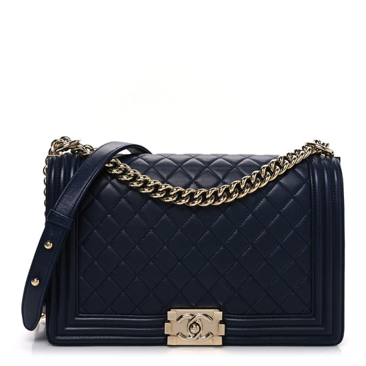 Lambskin Quilted New Medium Boy Flap Dark Navy Blue