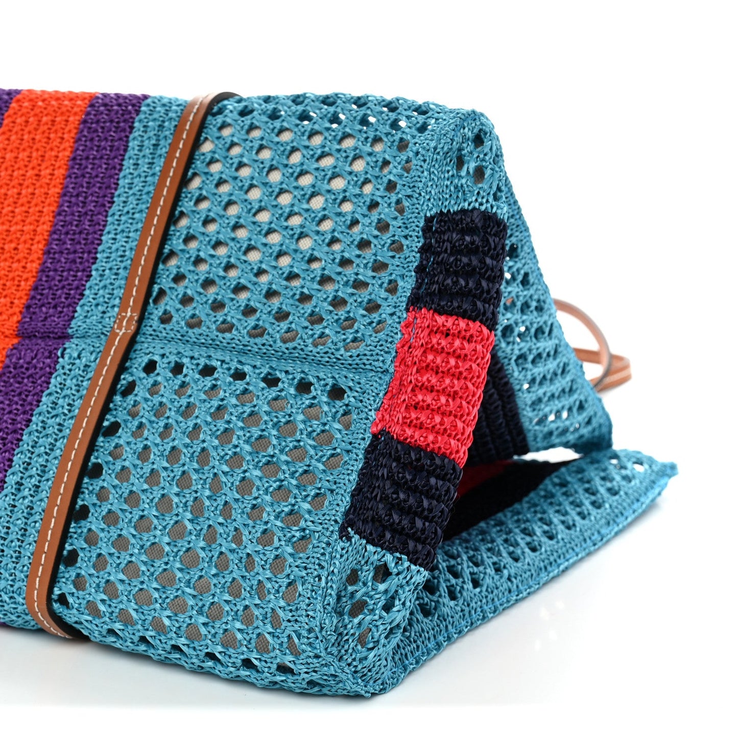 Raffia Web Woven Interlocking G Tote Blue Multicolor