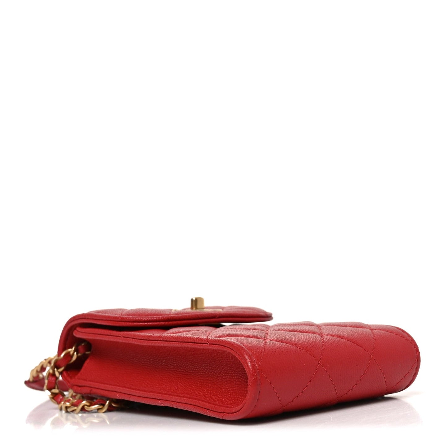 Caviar Quilted Chain Handle Round Phone Holder Red