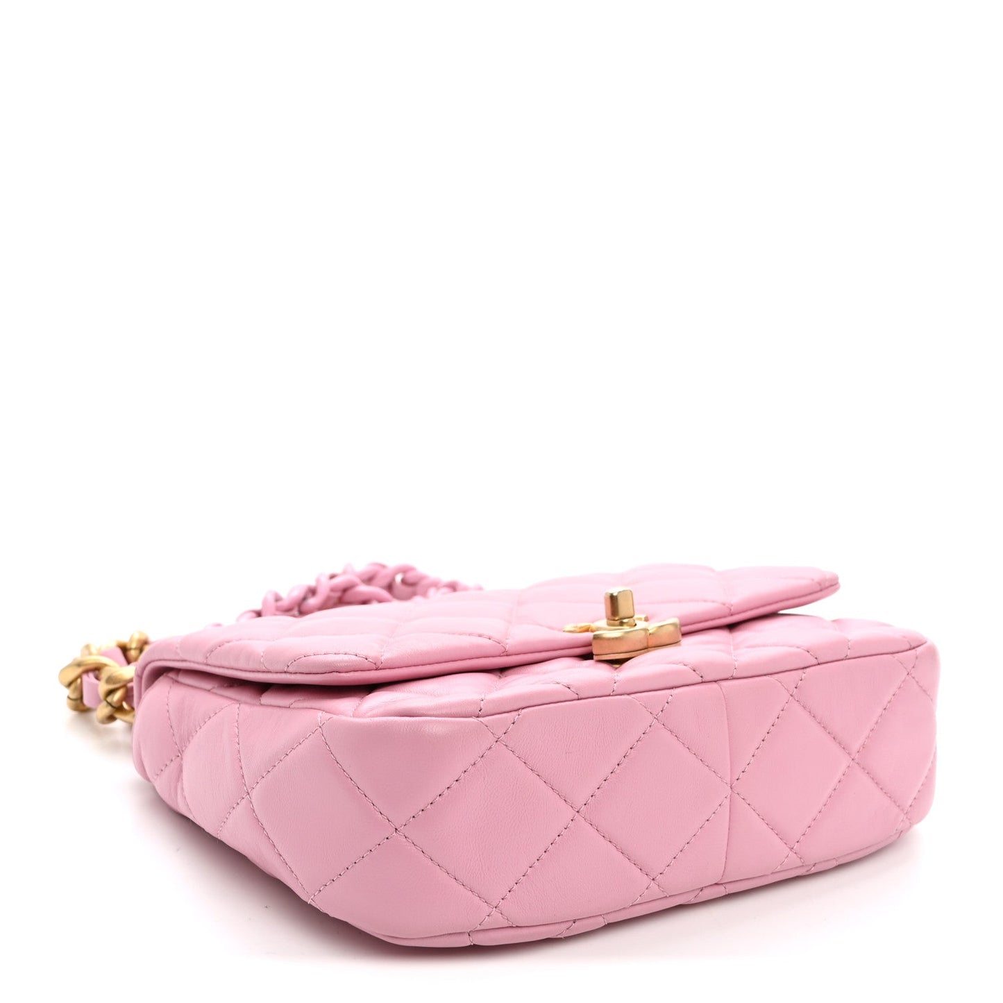 Lambskin Quilted Small Lacquered Chain Flap Pink