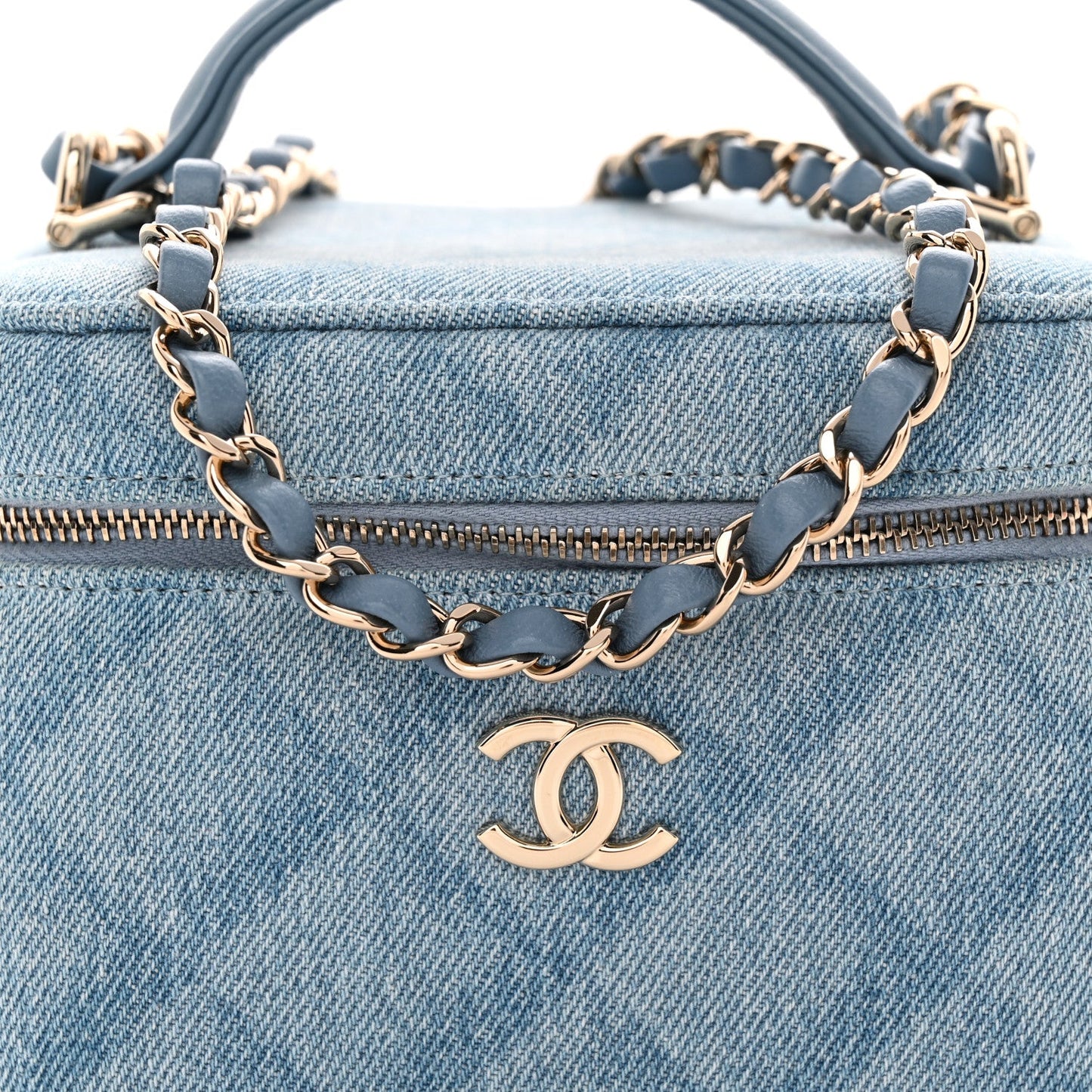 Denim Quilted Small CC Vanity Case Blue
