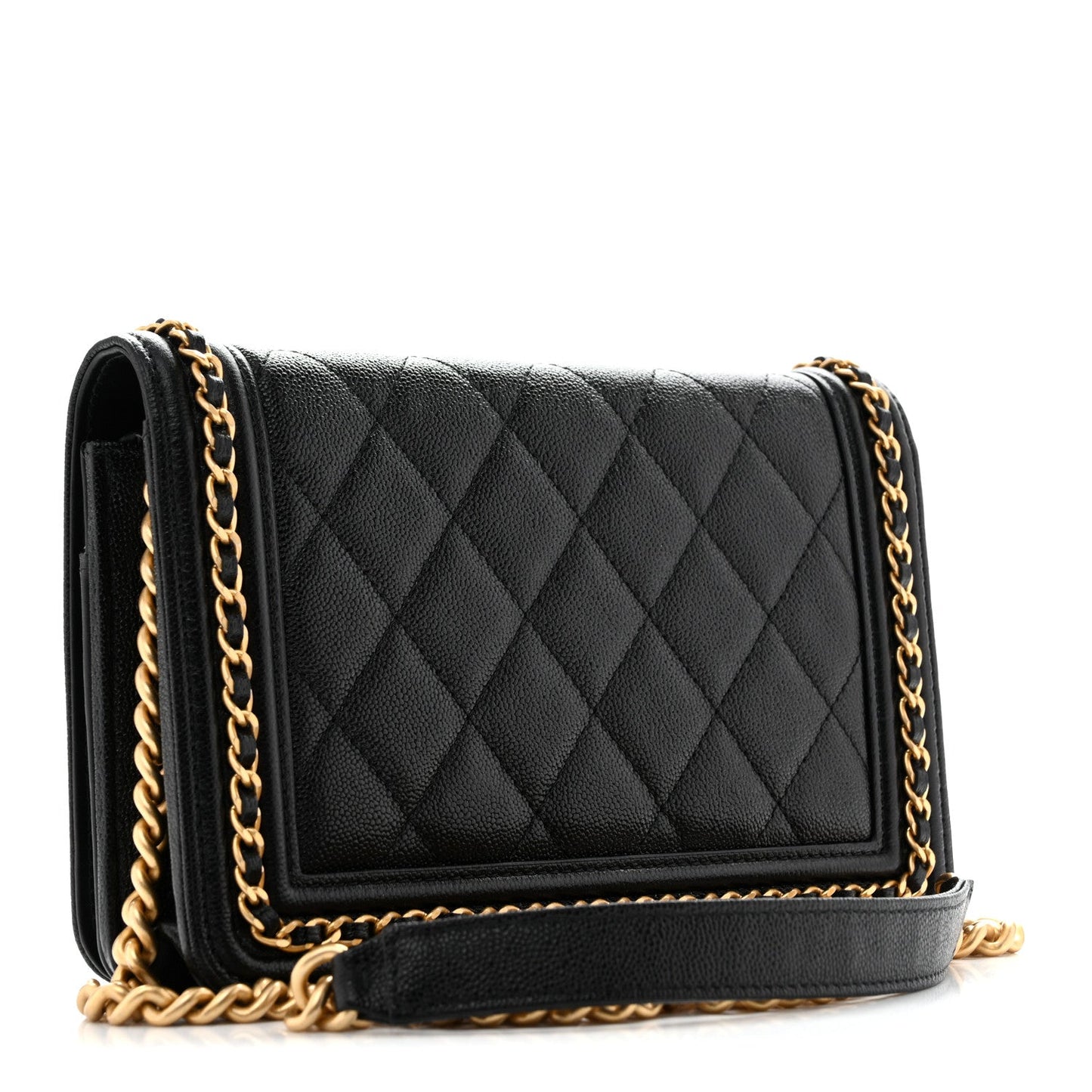Caviar Quilted Chain Around Boy Wallet On Chain WOC Black