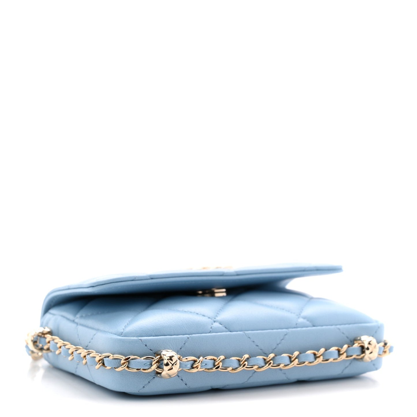 Lambskin Quilted Chain Around Coin Purse With Chain Light Blue