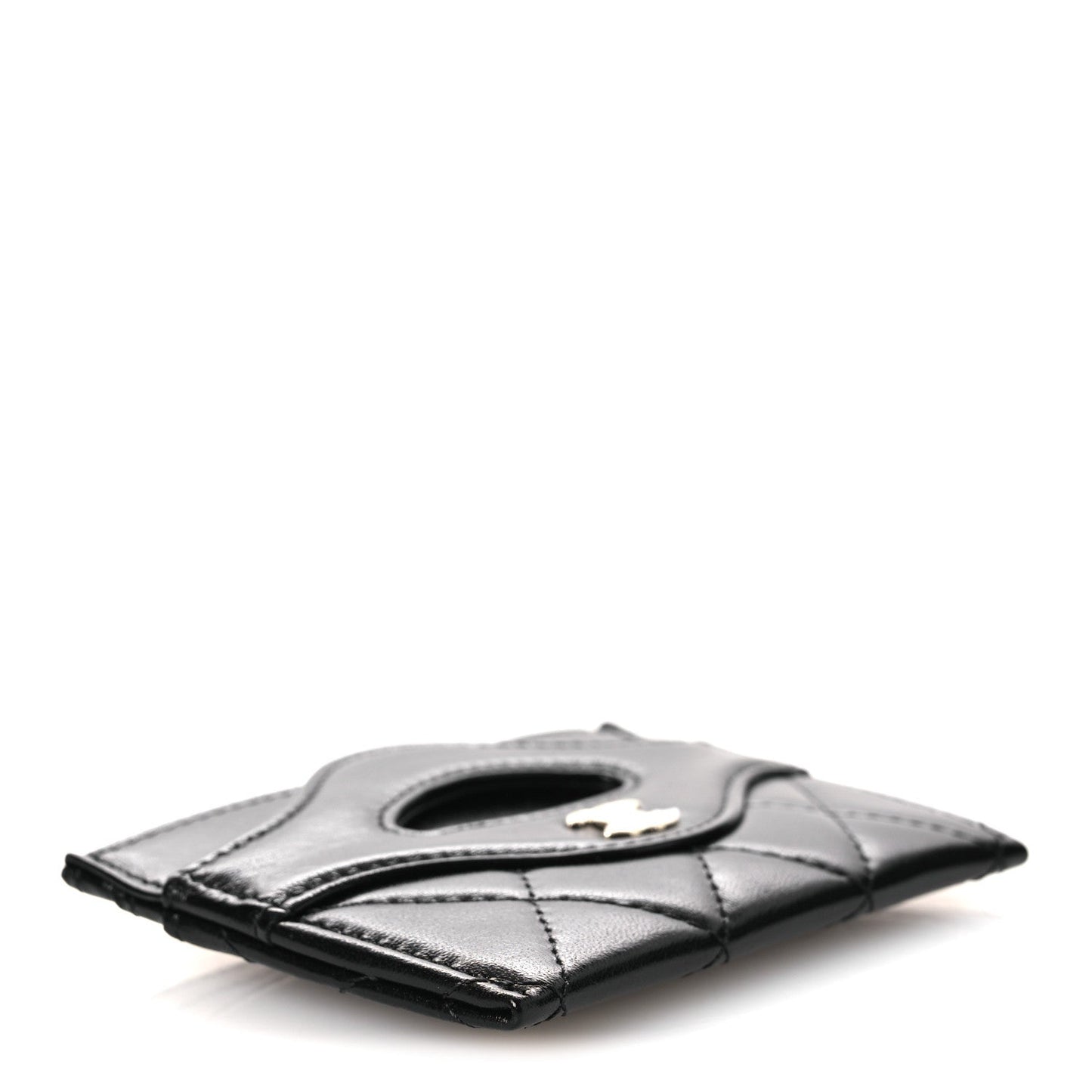 Shiny Crumpled Calfskin Quilted 31 Card Holder Black