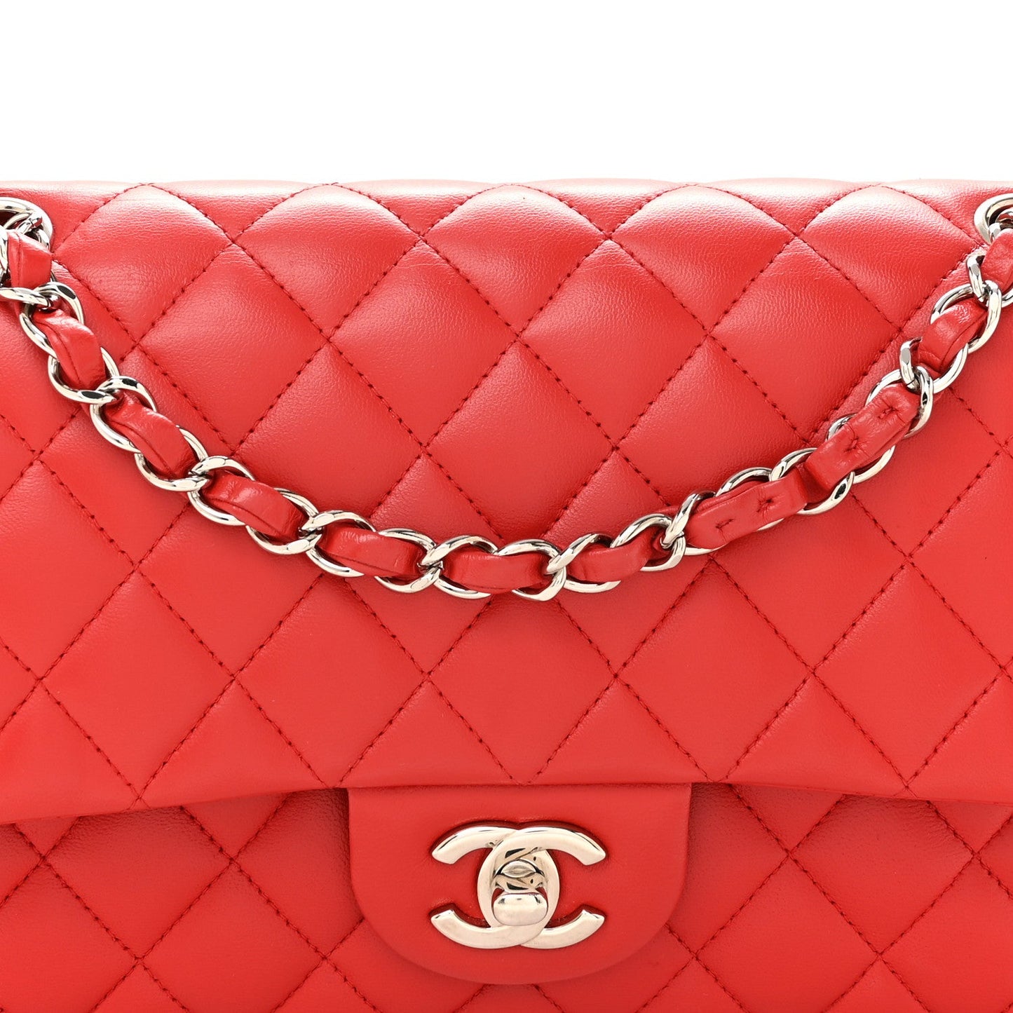 Lambskin Quilted Medium Double Flap Red