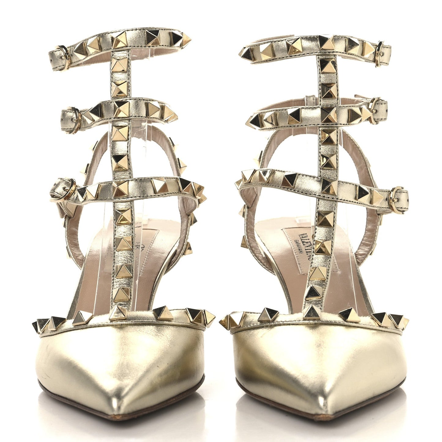 Metallic Nappa Rockstud Ankle Strap 65mm Pumps 36 Gold