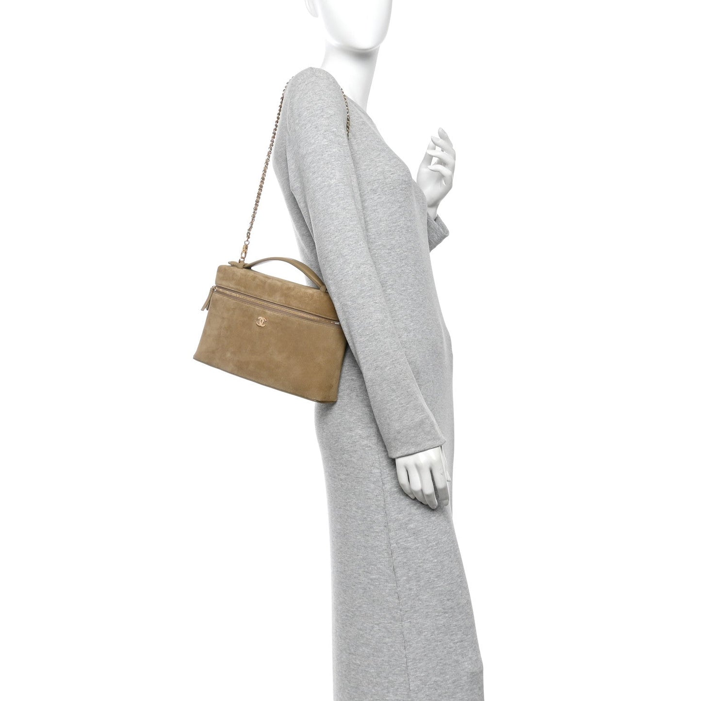 Suede Calfskin Large Supple Trapeze Vanity With Chain Beige