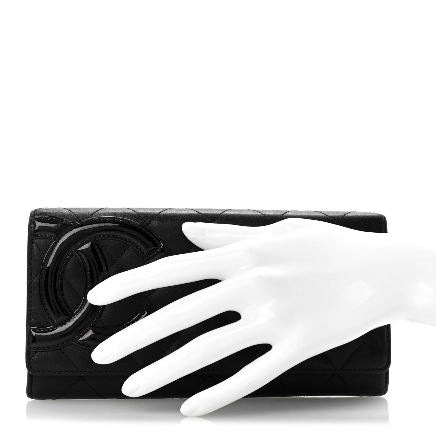 Calfskin Quilted Cambon Long Double Wallet Black
