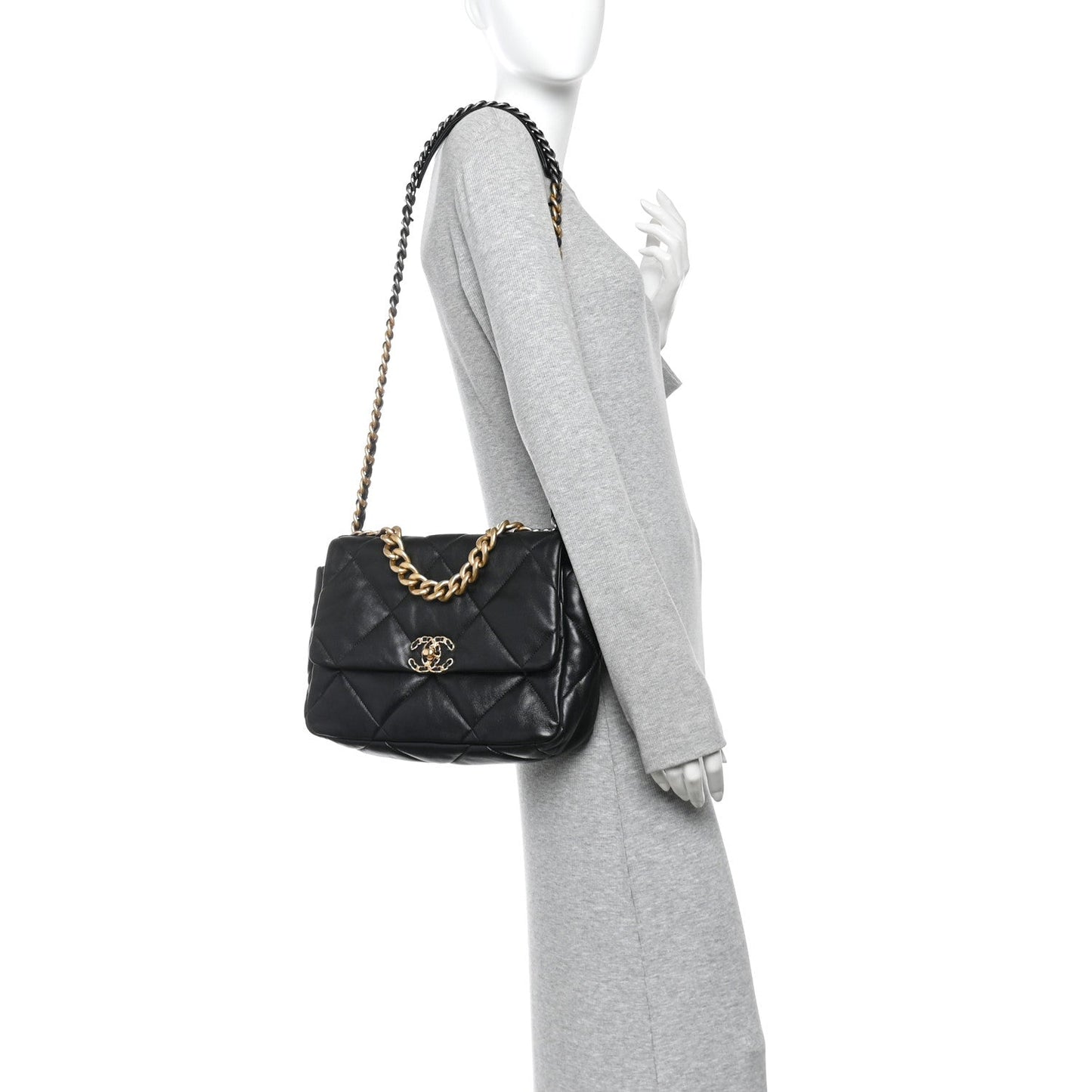 Lambskin Quilted Large Chanel 19 Flap Black