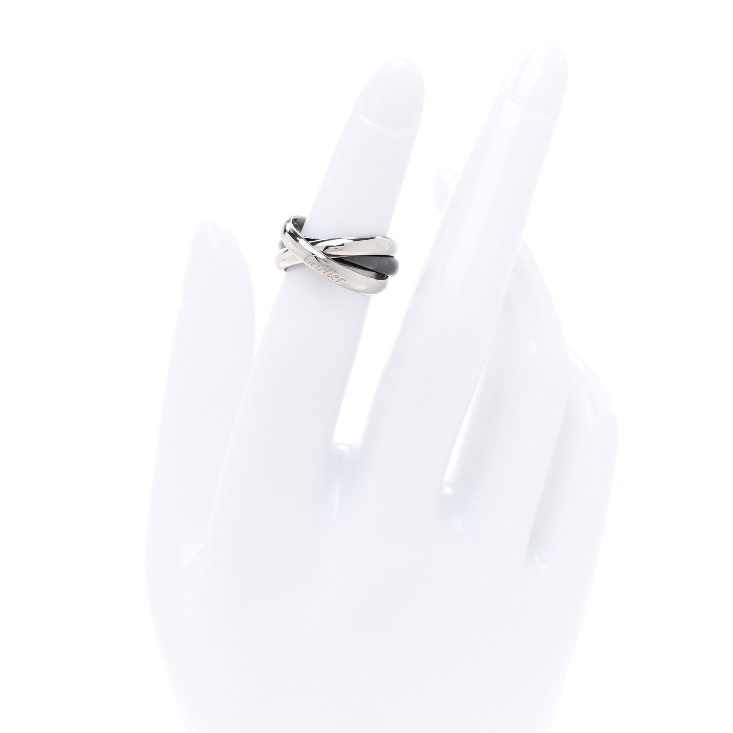 18K White Gold Black Ceramic Trinity Ring 49 5