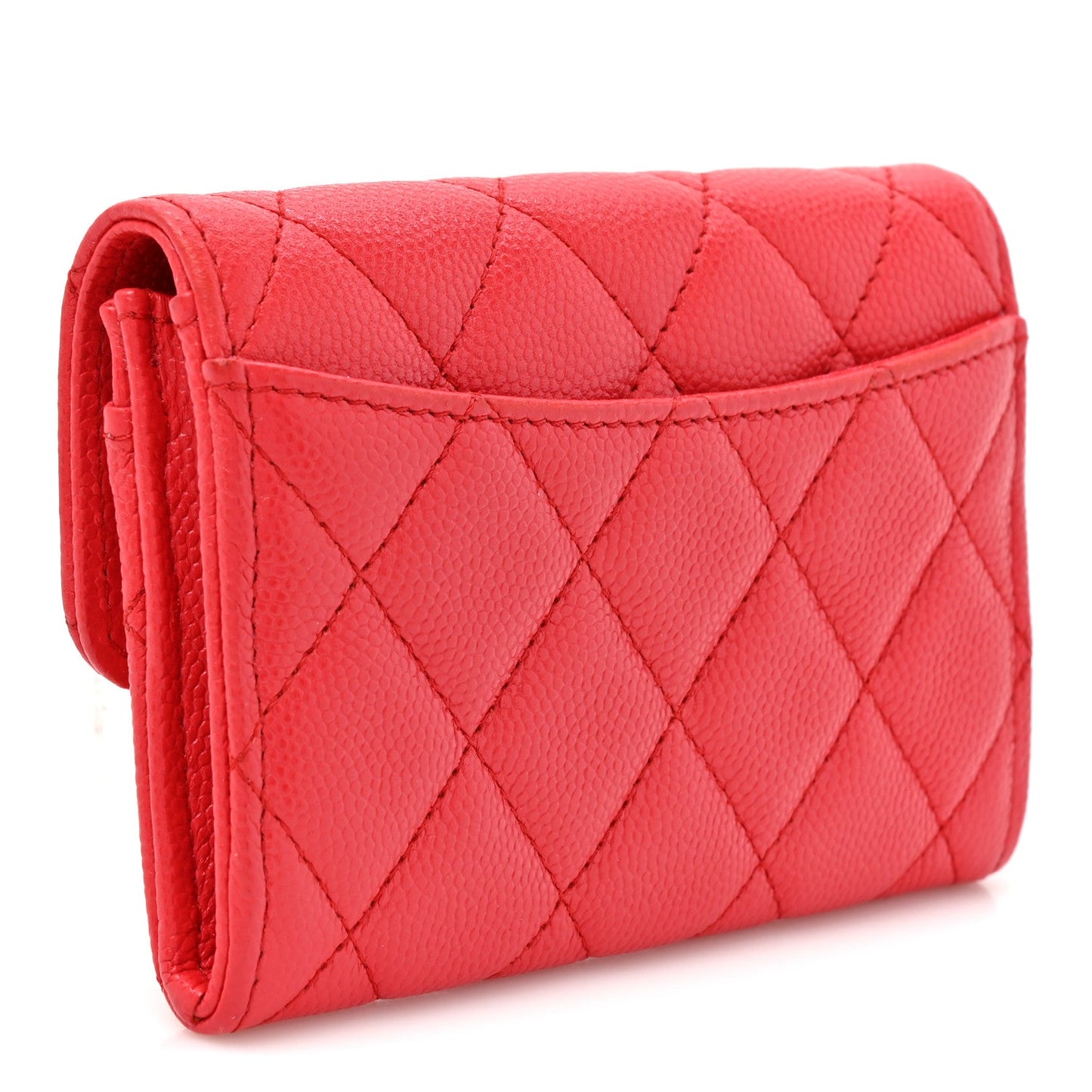 Caviar Quilted Flap Card Holder Wallet Red