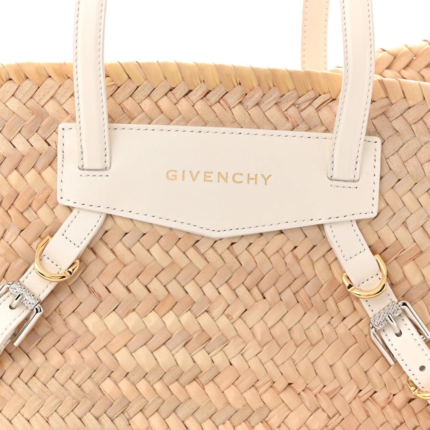 Raffia Woven Calfskin Voyou Basket Bag White