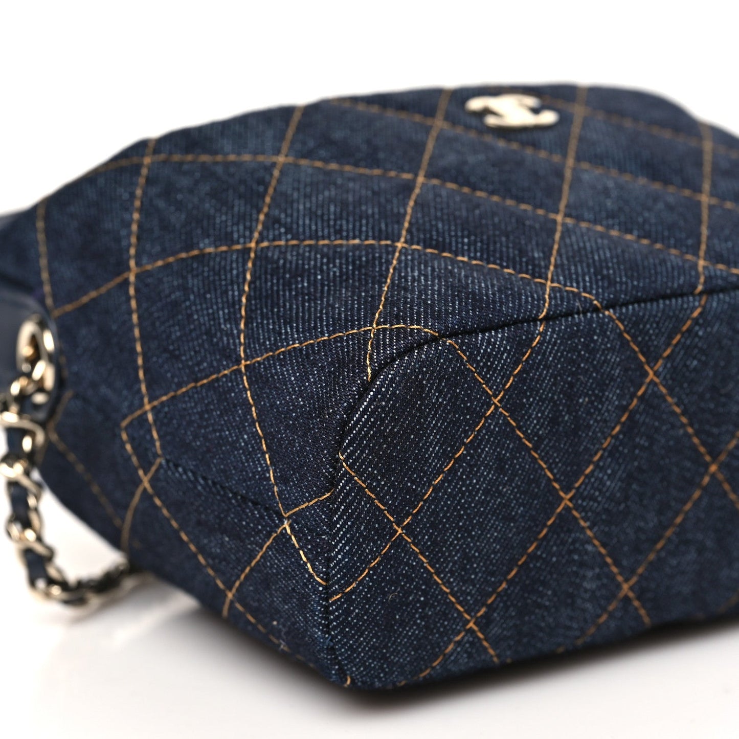 Denim Quilted Hobo Clutch With Chain Dark Blue Orange
