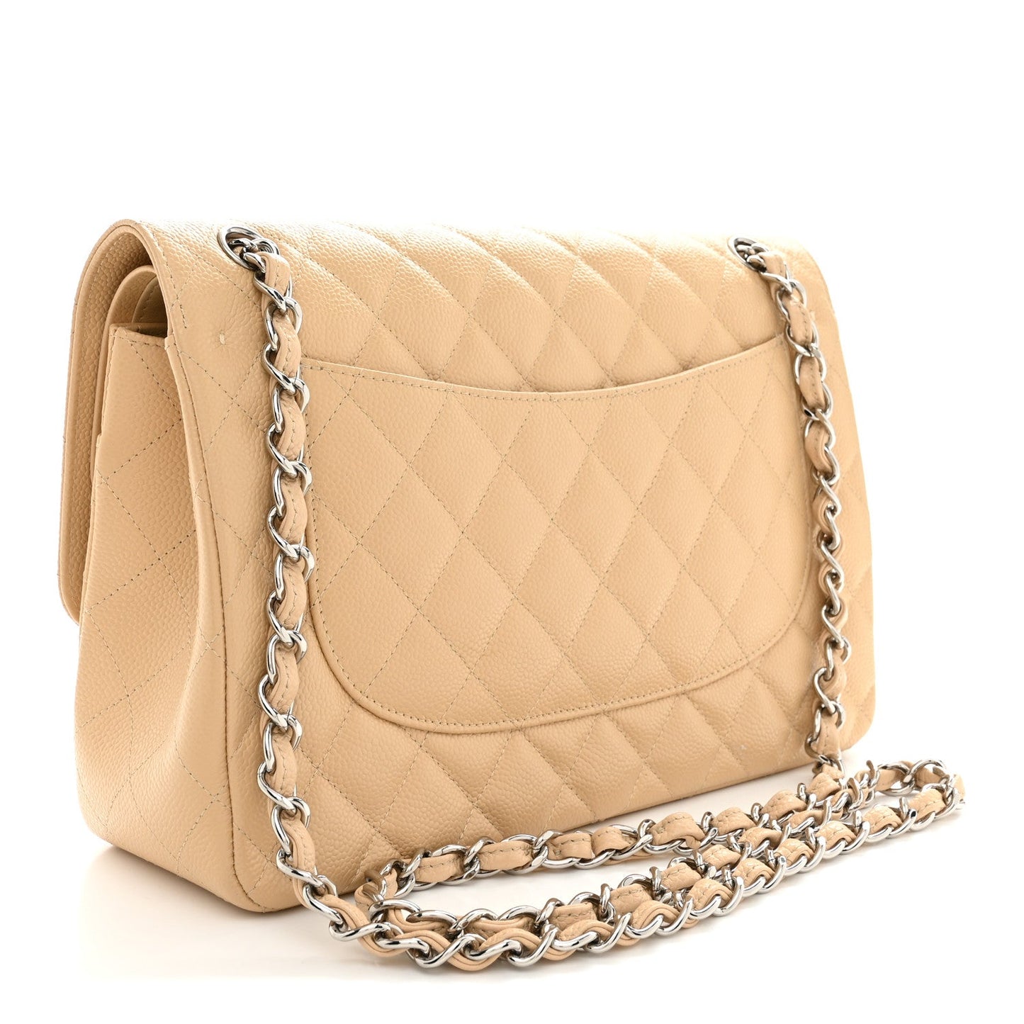 Caviar Quilted Jumbo Double Flap Light Beige