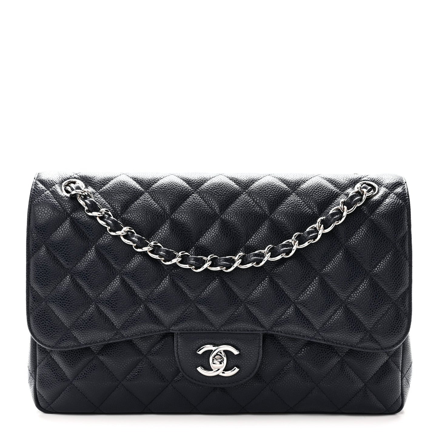 Caviar Quilted Jumbo Double Flap Navy Blue Navy Blue
