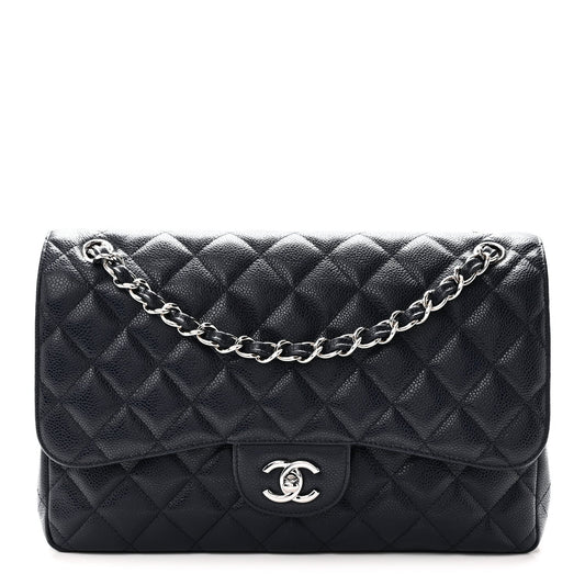 Caviar Quilted Jumbo Double Flap Navy Blue Navy Blue
