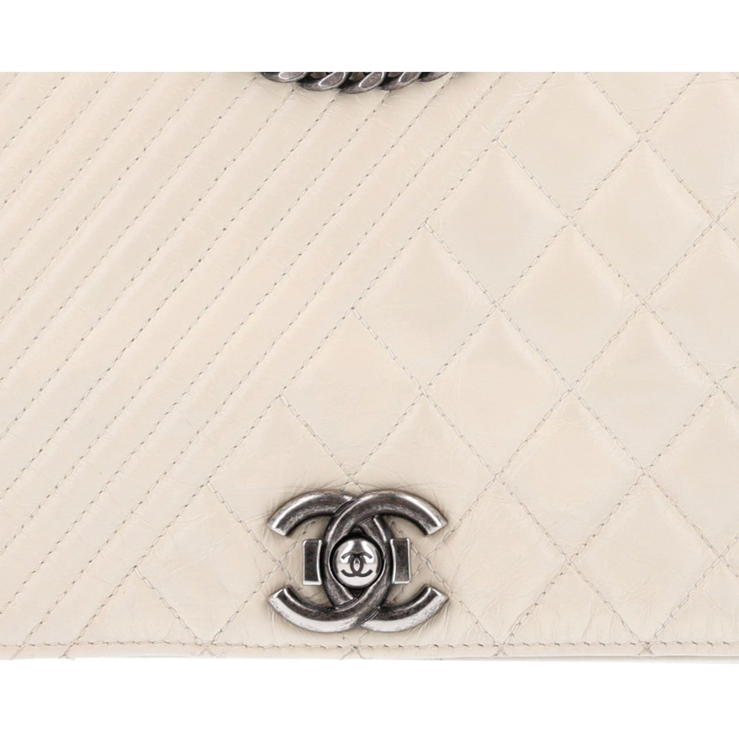 Glazed Calfskin Quilted Medium Coco Boy Flap White