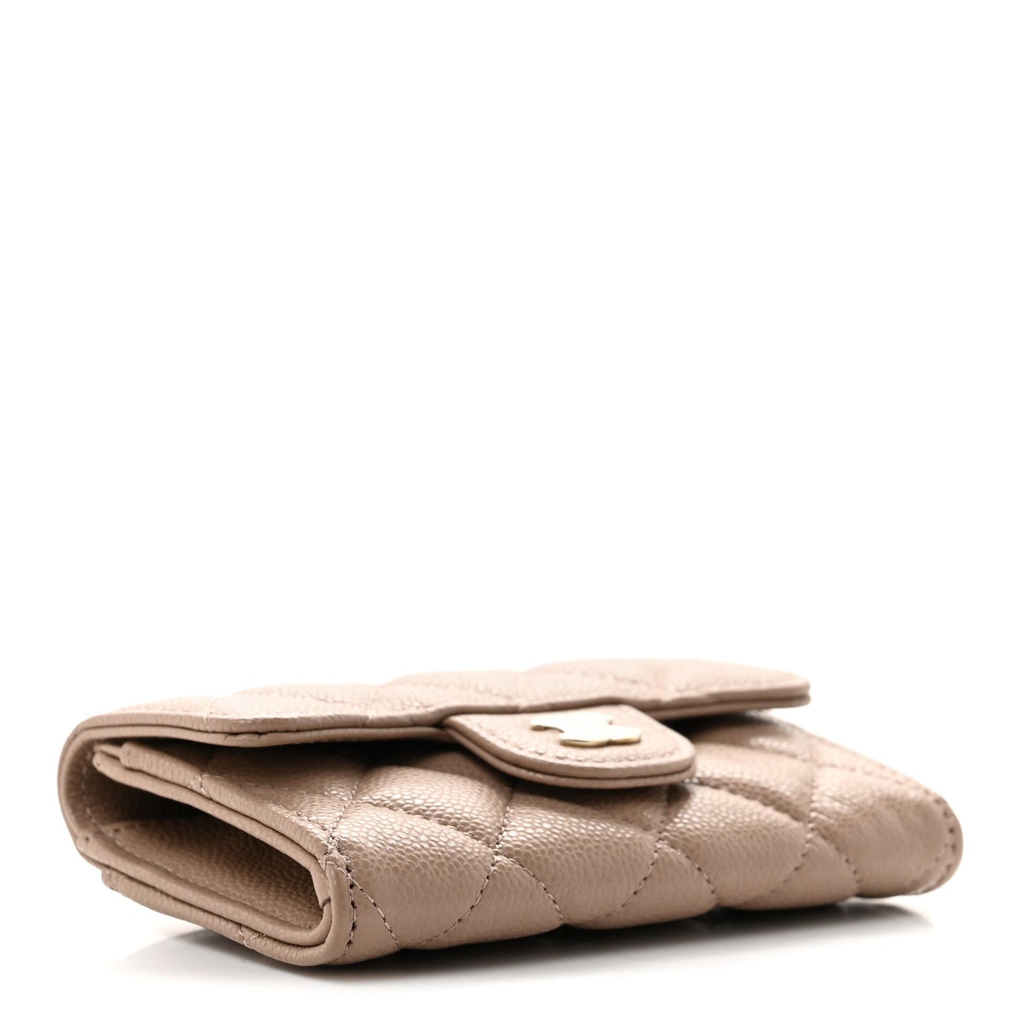 Caviar Quilted Flap Card Holder Wallet Dark Beige
