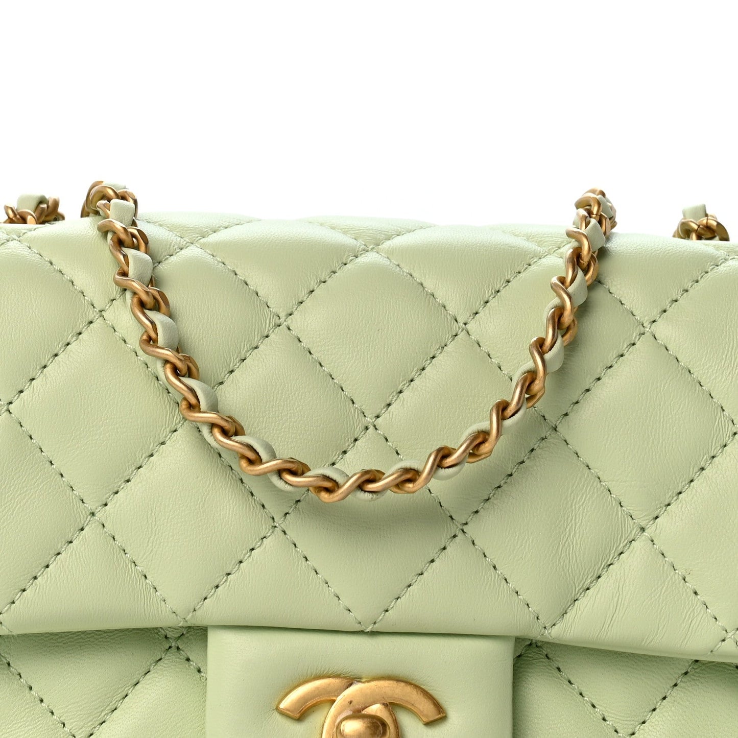 Lambskin Quilted Mini Pearl Crush Flap Light Green