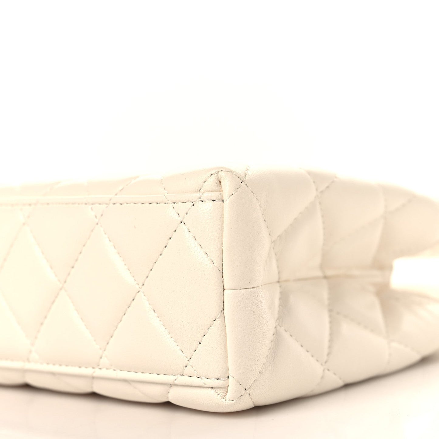 Shiny Aged Calfskin Quilted Nano Kelly Shopper White