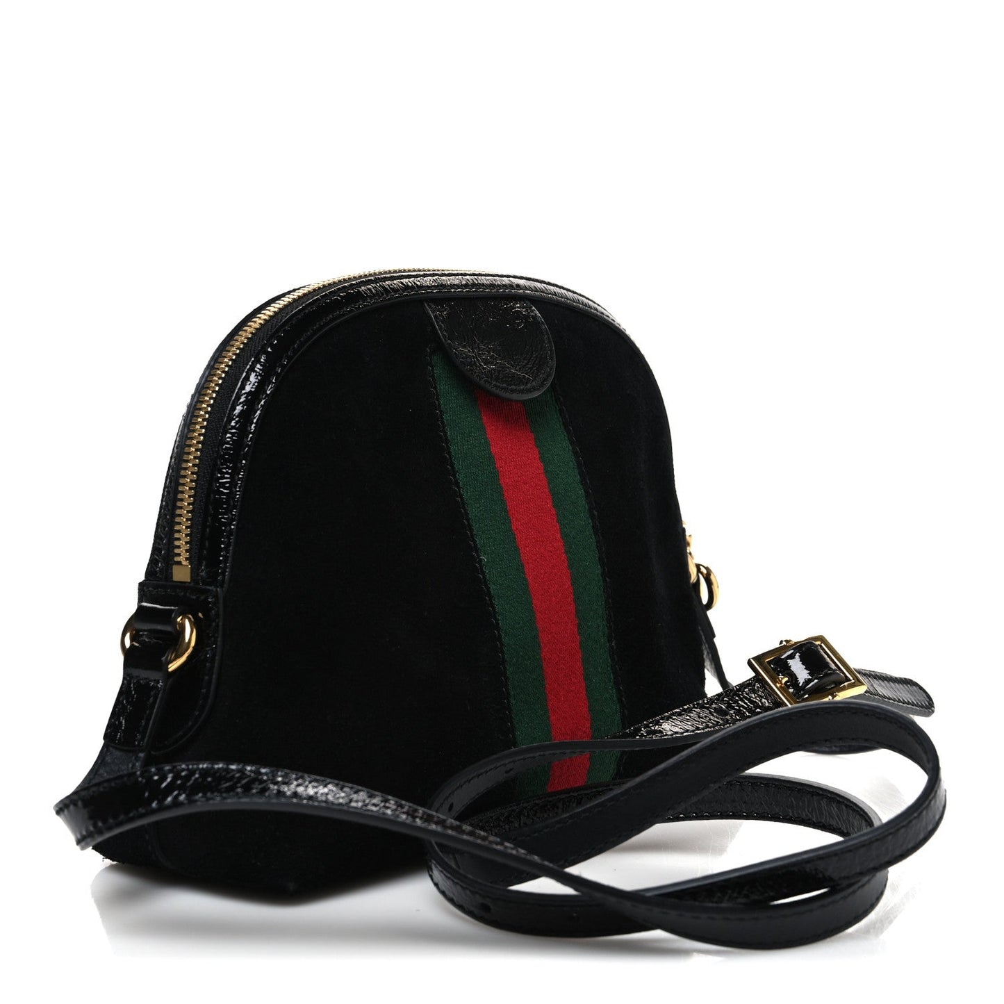 Suede Patent Web GG Small Ophidia Dome Shoulder Bag Black
