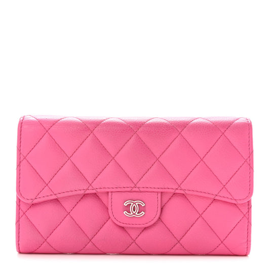 Caviar Quilted Large Flap Wallet Pink