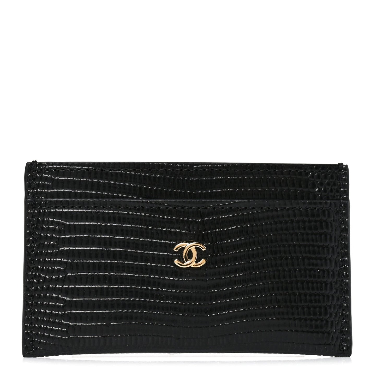 Calfskin Lizard Embossed Card Holder Black