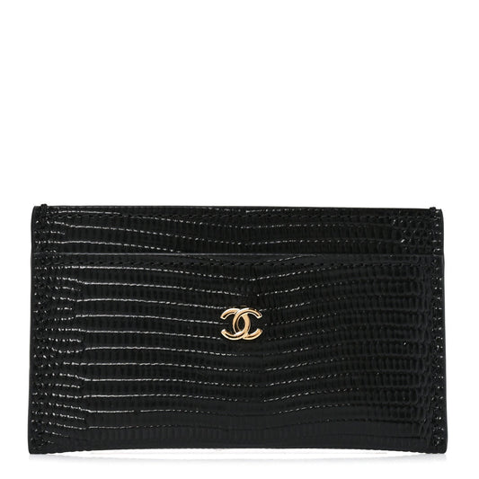 Calfskin Lizard Embossed Card Holder Black