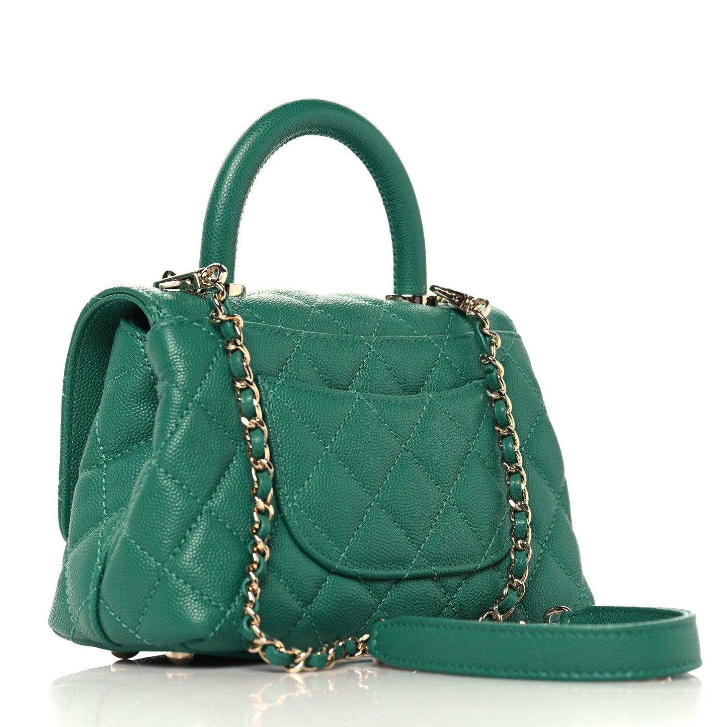 Caviar Quilted Extra Mini Coco Handle Flap Green