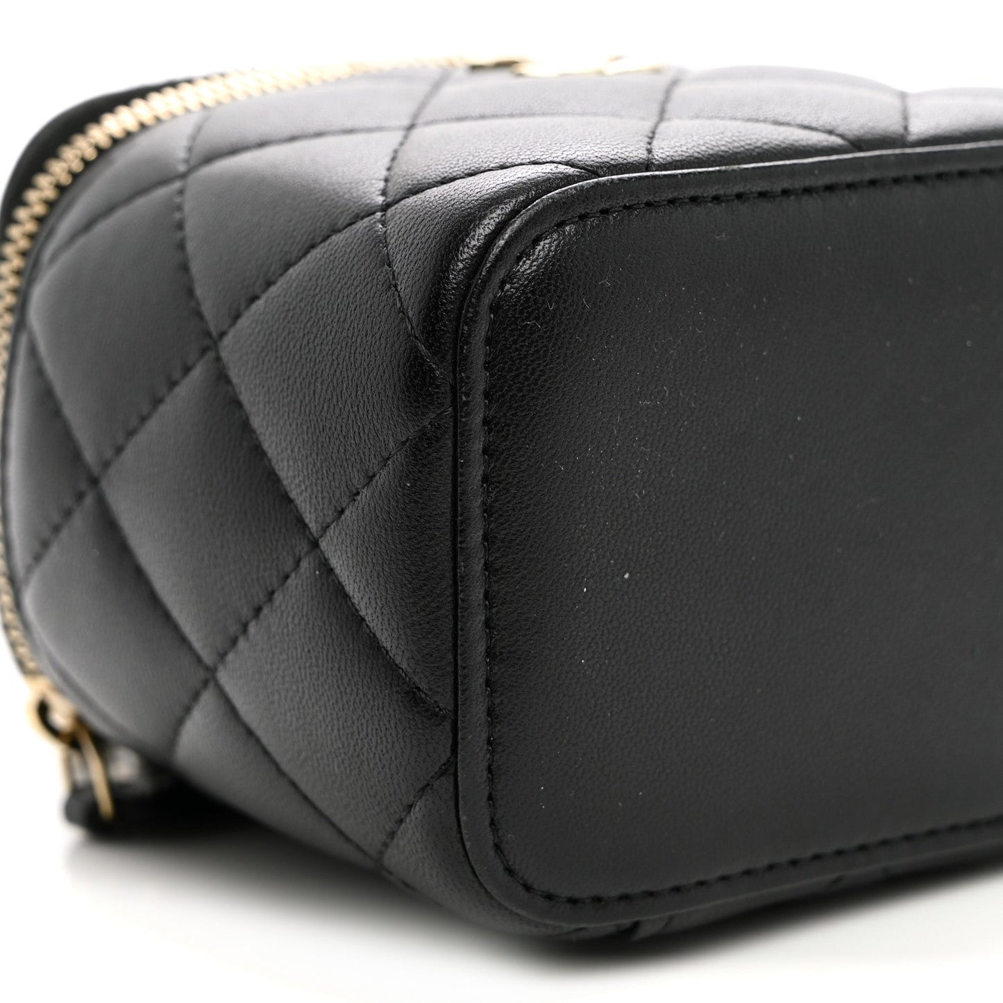 Lambskin Quilted Top Handle Mini Vanity Case With Chain Black